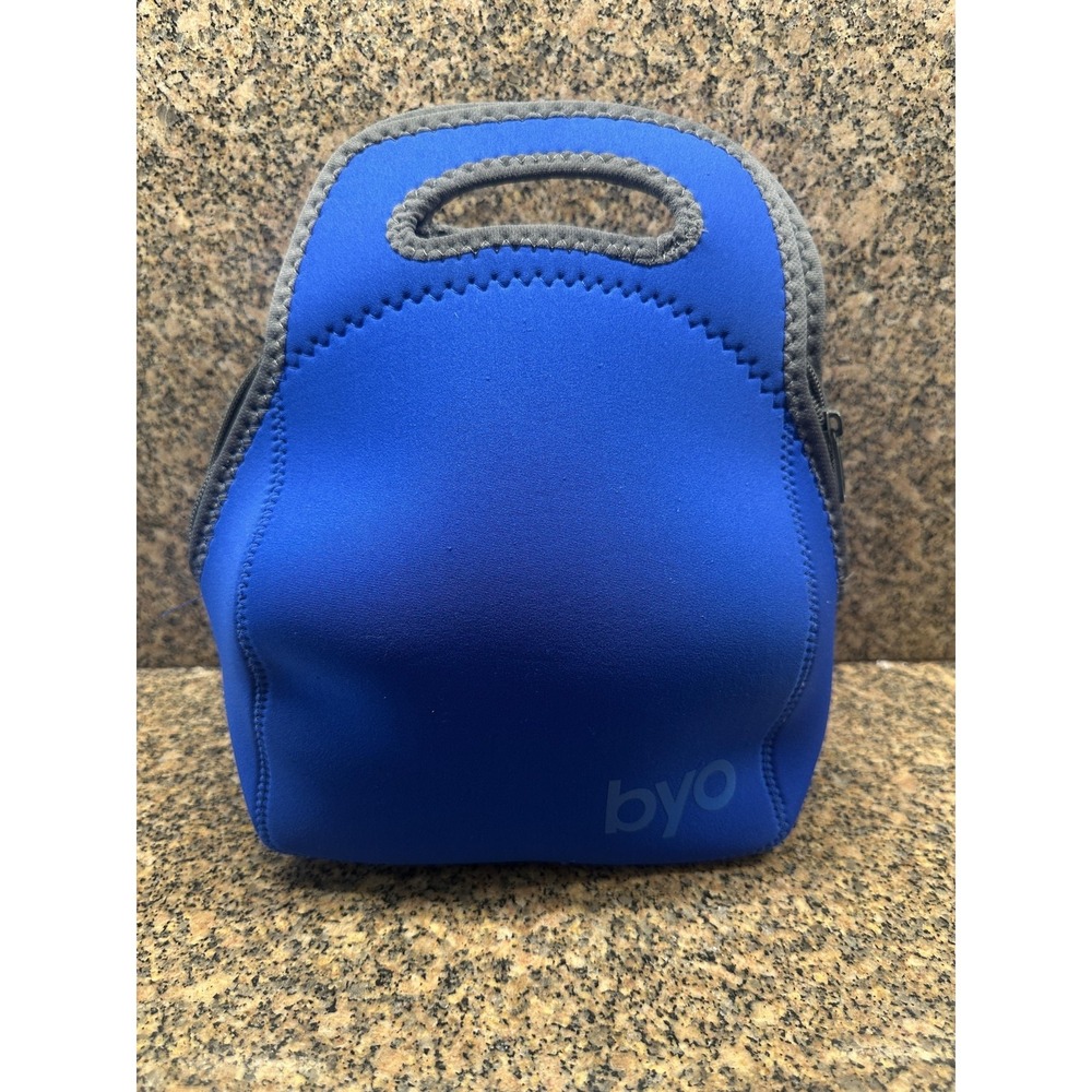 2008 BYO Rugger Lunch Bag Blue Neoprene Small Insulated Zipper Handle Portable